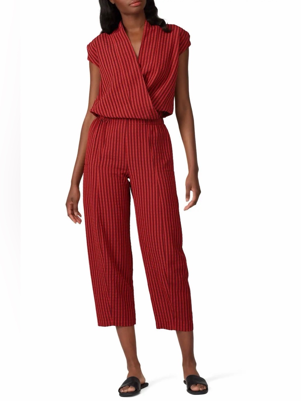 Zero + Maria Cornejo Tasmeen Jumpsuit Striped Surplice Red Size 6